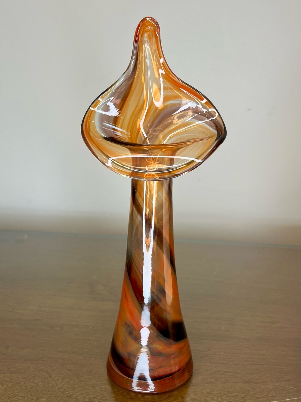 Ozark Art Glass, Jack In The Pulpit Bud Vase, Bittersweet Amber/Chocolate Swirl
